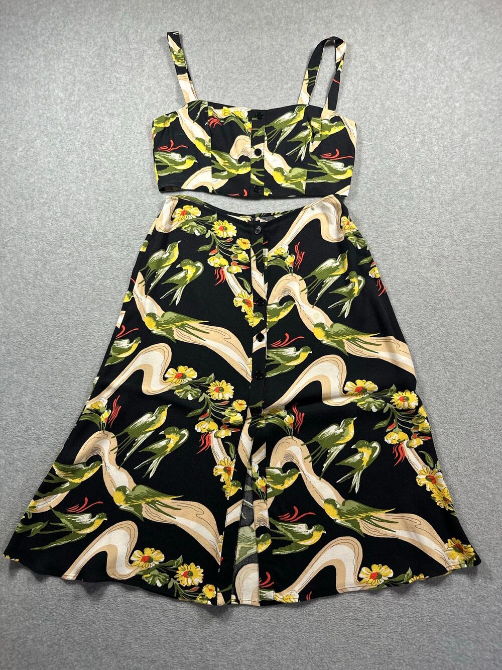 Reformation Birds of Paradise Two Piece Set Women's 8 Crop Top & Skirt